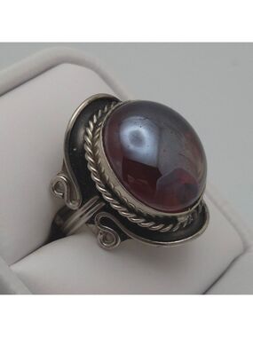 Large Oval Garnet Oval Handmade Ring Size 8 Adjustable Dark Cherry